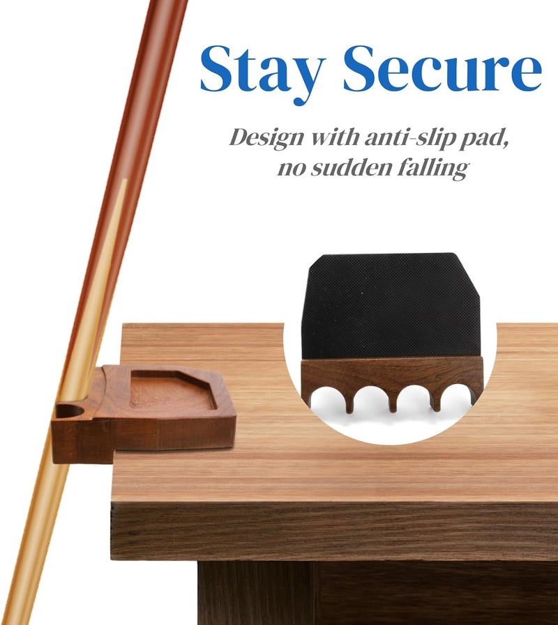 Eorbow 4-Hole Wood Pool Cue Holder, Portable Weighted Billiard Stick Rack, Non-slip Cue Holder Claw with Chalk Holder, Solid Cue Rest with Deepen Notch for Billiard Table Bar Chair - Image 3